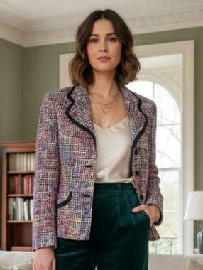 Sag Harbor 8P Vintage Old Money Timeless Eclectic Preppy Rainbow Tweed Blazer